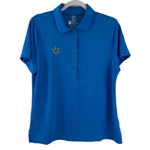 Walmart Blue Short Sleeves Work Uniform Womens Polo Shirt L Large Button